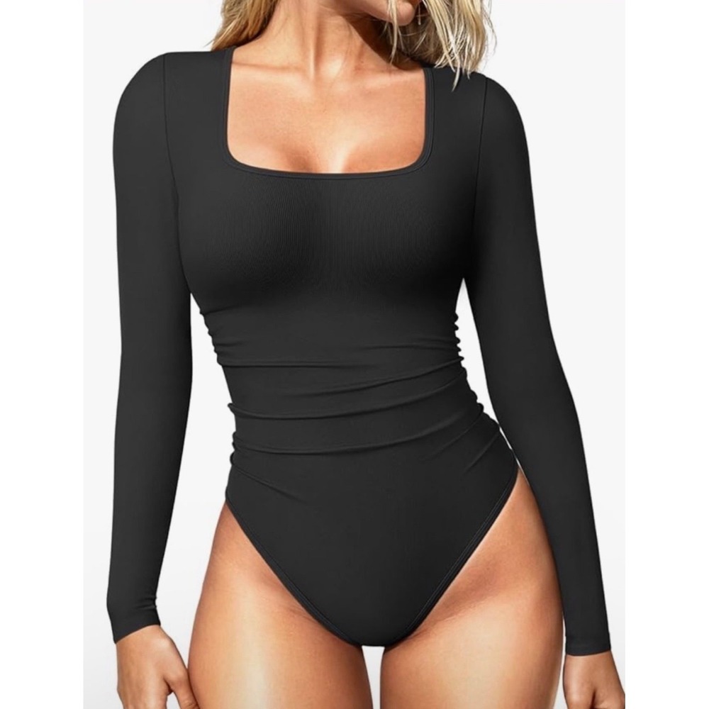 OQQ‎ Seamless Shaping Sculpting Long Sleeve Bodysuit Black Women's Small